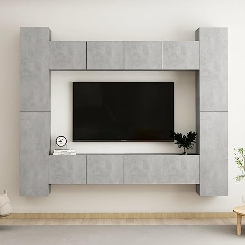Qnhdfrt TV-Schrank-Set Lowboard Betongrau Holzwerkstoff mit Wandmontage, 4X L 80x30x30cm und 4X M 30.5x30x90cm, Robustes Design für Wohnzimmer Aufbewahrung Qnhdfrt TV-Schrank-Set Lowboard Betongrau Holzwerkstoff mit Wandmontage, 4X L 80x30x30cm und 4X M 30.5x30x90cm, Robustes Design für Wohnzimmer Aufbewahrung von Qnhdfrt
