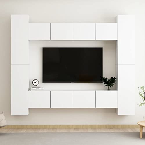 Qnhdfrt TV Schrank Set Lowboard Fernsehschrank Weiß Holzwerkstoff 4x80cm + 4x90cm mit Wandmontage Stauraum Modernes Design für Wohnzimmer von Qnhdfrt