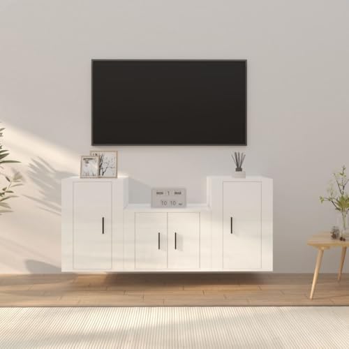 Qnhdfrt TV-Schrank-Set Lowboard Hochglanz Weiß Holzwerkstoff Wandmontage Wohnzimmer mit Stauraum von Qnhdfrt