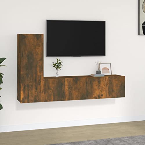 Qnhdfrt TV-Schrank-Set Räuchereiche Holzwerkstoff Lowboard Sideboard 3-TLG mit Hängeschrank für Wohnzimmer von Qnhdfrt
