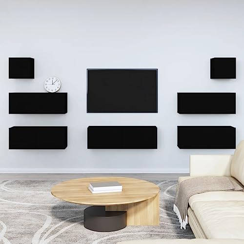 Qnhdfrt TV-Schrank-Set Schwarz aus Holzwerkstoff mit Wandmontage und Stauraum für Fernseher in Wohnzimmer TV Board Lowboard von Qnhdfrt