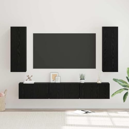 Qnhdfrt TV Schrank Set Wandmontiert Rustikales Design Holzwerkstoff Schwarz Eiche Moderner Stauraum für Wohnzimmer Qnhdfrt TV Schrank Set Wandmontiert Rustikales Design Holzwerkstoff Schwarz Eiche Moderner Stauraum für Wohnzimmer von Qnhdfrt