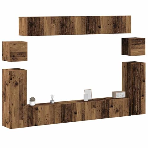 Qnhdfrt TV Schrank Set mit Wandmontage Altholz-Optik Holzwerkstoff für Wohnzimmer - Robustes Lowboard mit Praktischem Stauraum und Stabiler Oberplatte von Qnhdfrt