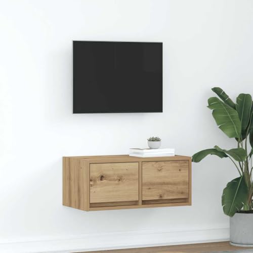 Qnhdfrt TV-Schrank Sideboard Artisan-Eiche Holzwerkstoff 60x31x25,5 cm mit 2 Schubladen für Wohnzimmer TV Board von Qnhdfrt