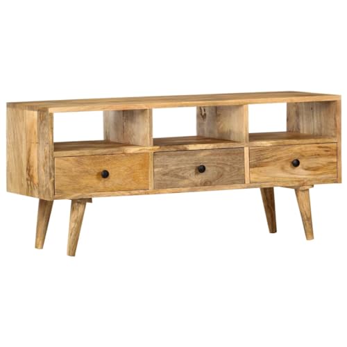 Qnhdfrt TV Schrank Sideboard Lowboard aus Massivholz Mango Industriestil 110x36x50 cm mit 3 Schubladen und 3 offenen Fächern robust langlebig für Wohnzimmer Entertainmentbereich von Qnhdfrt