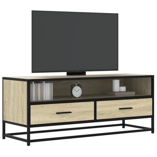 Qnhdfrt TV-Schrank Sonoma-Eiche 100x34,5x40 cm Holzwerkstoff und Metall mit Stauraum und industriellem Design für Wohnzimmer oder Schlafzimmer von Qnhdfrt