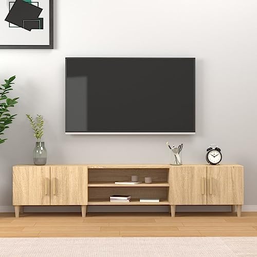 Qnhdfrt TV-Schrank Sonoma-Eiche Holzwerkstoff Lowboard mit 4 Türen und 4 Fächern, Massivholzbeinen, Stauraum für Wohnzimmer 180x31,5x40 cm Modernes Design von Qnhdfrt