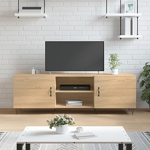 Qnhdfrt TV-Schrank Sonoma-Eiche Holzwerkstoff mit Eisenbeinen 150x30x50 cm für Wohnzimmer mit Stauraum und Stabiler Oberplatte von Qnhdfrt