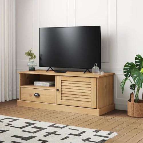 Qnhdfrt TV-Schrank VIGO aus Massivholz Kiefer Honigwachs-Finish 106x40x40 cm mit Stauraum Schublade und Jalousie-Design für Wohnzimmer Schlafzimmer Qnhdfrt TV-Schrank VIGO aus Massivholz Kiefer Honigwachs-Finish 106x40x40 cm mit Stauraum Schublade und Jalousie-Design für Wohnzimmer Schlafzimmer von Qnhdfrt