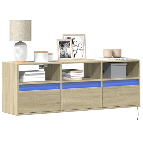 Qnhdfrt TV-Schrank Wandmontage mit LED-Beleuchtung 130x31x45 cm Sonoma-Eiche Holzwerkstoff Stauraum Lösung für Wohnzimmer von Qnhdfrt