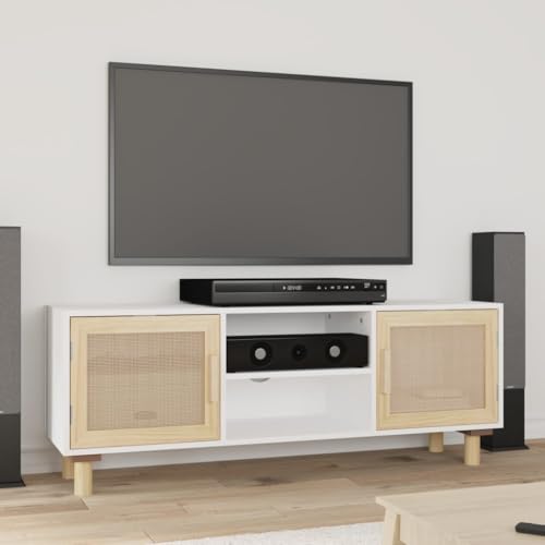 Qnhdfrt TV-Schrank Weiß 105x30x40 cm Massivholz Kiefer Natur-Rattan TV Board mit 4 Fächern für Wohnzimmer Qnhdfrt TV-Schrank Weiß 105x30x40 cm Massivholz Kiefer Natur-Rattan TV Board mit 4 Fächern für Wohnzimmer von Qnhdfrt
