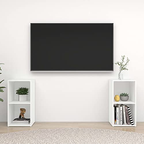 Qnhdfrt TV-Schrank Weiß 72x35x36,5 cm aus Holzwerkstoff mit 2 Fächern – Flexibel Horizontal oder Vertikal Aufstellbar, Viel Stauraum für Multimedia-Geräte, für Wohnzimmer Möbel – 2 Stück von Qnhdfrt