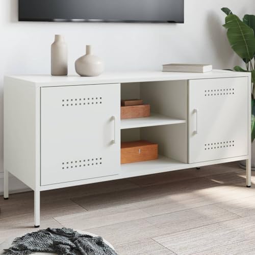 Qnhdfrt TV-Schrank Weiß Industrie-Stil aus Stahl 100,5x39x50,5 cm mit Robustem Gestell und Viel Stauraum für Wohnzimmer Schlafzimmer Qnhdfrt TV-Schrank Weiß Industrie-Stil aus Stahl 100,5x39x50,5 cm mit Robustem Gestell und Viel Stauraum für Wohnzimmer Schlafzimmer von Qnhdfrt