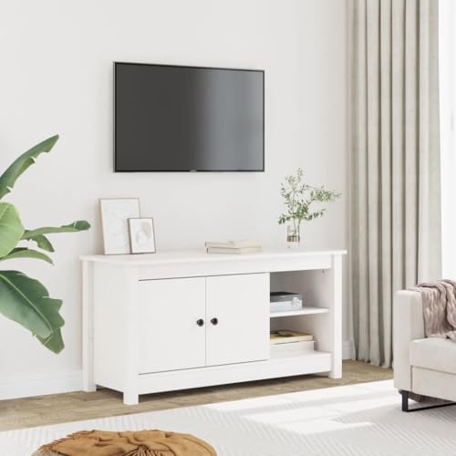 Qnhdfrt TV-Schrank Weiß Massivholz Kiefer 103x36,5x52 cm Lowboard mit Stauraum für Wohnzimmer von Qnhdfrt