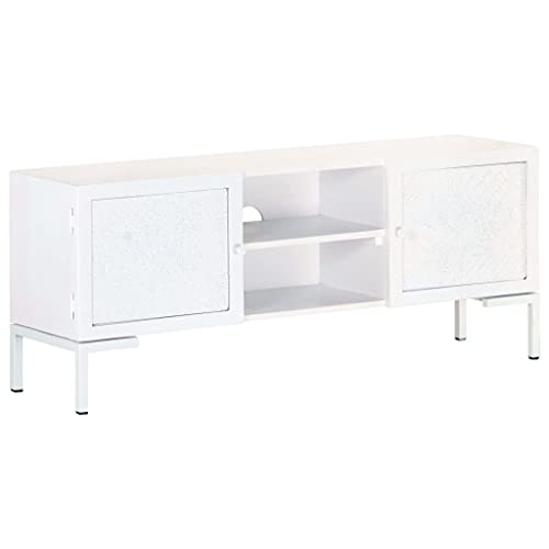 Qnhdfrt TV Schrank Weiß Massivholz Mango 115x30x46 cm Lowboard mit Industriellem Charme für Wohnzimmer Stabiles TV Board mit Stahlrahmen und Zwei Türen Qnhdfrt TV Schrank Weiß Massivholz Mango 115x30x46 cm Lowboard mit Industriellem Charme für Wohnzimmer Stabiles TV Board mit Stahlrahmen und Zwei Türen von Qnhdfrt
