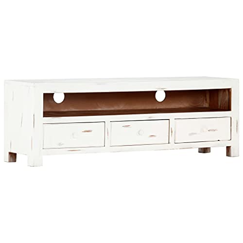 Qnhdfrt TV Schrank Weiß aus Massivholz Akazie 120x30x40 cm mit 3 Schubladen Modernes Lowboard für Wohnzimmer Fernseher Möbel von Qnhdfrt
