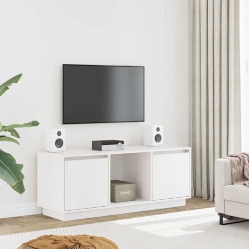 Qnhdfrt TV-Schrank Weiß aus Massivholz Kiefer 110,5x35x44 cm Funktionales Lowboard mit Stauraum für Wohnzimmer Modernes Design Rustikale Optik Qnhdfrt TV-Schrank Weiß aus Massivholz Kiefer 110,5x35x44 cm Funktionales Lowboard mit Stauraum für Wohnzimmer Modernes Design Rustikale Optik von Qnhdfrt