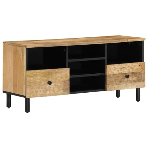 Qnhdfrt TV-Schrank aus Massivholz Mango 100x33x46 cm Robustes Lowboard mit Großer Stauraum und Eisenbeinen für Wohnzimmer Fernseher Möbel Trendiges Design von Qnhdfrt