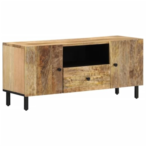 Qnhdfrt TV-Schrank aus Massivholz Mango Lowboard 105x33x46 cm Robust mit großem Stauraum und Eisenbeinen fürs Wohnzimmer von Qnhdfrt