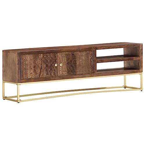 Qnhdfrt TV-Schrank aus Massivholz Mango Lowboard 138x30x46 cm mit 2 Türen 2 Fächern Handgeschnitzt Retro Design für Wohnzimmer von Qnhdfrt