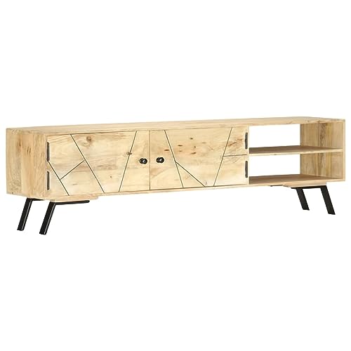 Qnhdfrt TV-Schrank aus Massivholz Mango mit 2 Türen und 2 Fächern, Natur und Messing, 140x30x40 cm, Robustes Lowboard für Fernseher und Wohnzimmer mit Stauraum Qnhdfrt TV-Schrank aus Massivholz Mango mit 2 Türen und 2 Fächern, Natur und Messing, 140x30x40 cm, Robustes Lowboard für Fernseher und Wohnzimmer mit Stauraum von Qnhdfrt