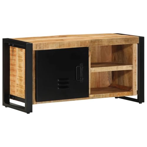 Qnhdfrt TV-Schrank aus Massivholz Mango mit Metallgriffen Industrieller Stil 80x30x40 cm Schwarz Braun für Wohnzimmer und Schlafzimmer mit Stauraum Qnhdfrt TV-Schrank aus Massivholz Mango mit Metallgriffen Industrieller Stil 80x30x40 cm Schwarz Braun für Wohnzimmer und Schlafzimmer mit Stauraum von Qnhdfrt