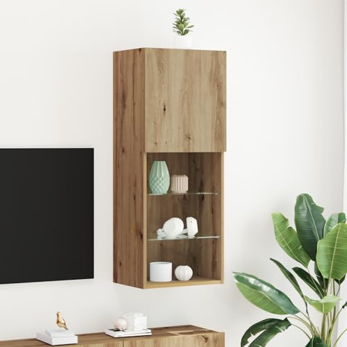 Qnhdfrt TV Schrank mit LED Leuchten Artisan Eiche Braun 40,5x30x102 cm Moderner Vitrinenschrank mit Glasregalen für Wohnzimmer Schlafzimmer Büro Qnhdfrt TV Schrank mit LED Leuchten Artisan Eiche Braun 40,5x30x102 cm Moderner Vitrinenschrank mit Glasregalen für Wohnzimmer Schlafzimmer Büro von Qnhdfrt