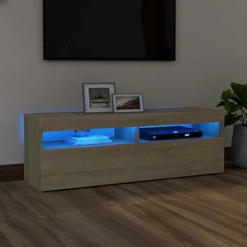 Qnhdfrt TV-Schrank mit RGB LED Beleuchtung 120x35x40 cm Sonoma-Eiche Holzwerkstoff Moderner Fernsehschrank Stauraum für Wohnzimmer von Qnhdfrt