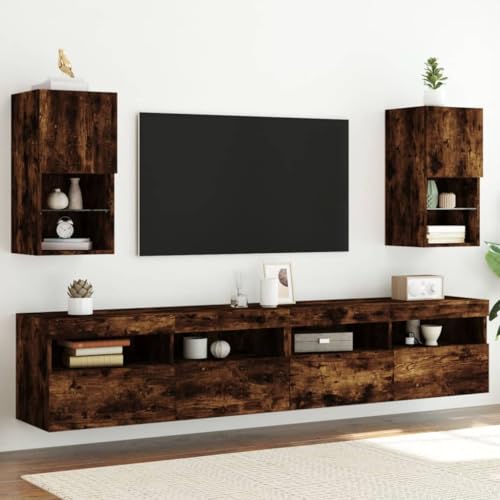 Qnhdfrt TV-Schrank mit RGB-LED-Beleuchtung 2 Stück Räuchereiche Holzwerkstoff 30,5x30x60 cm Modernes Design Stauraum für Wohnzimmer von Qnhdfrt