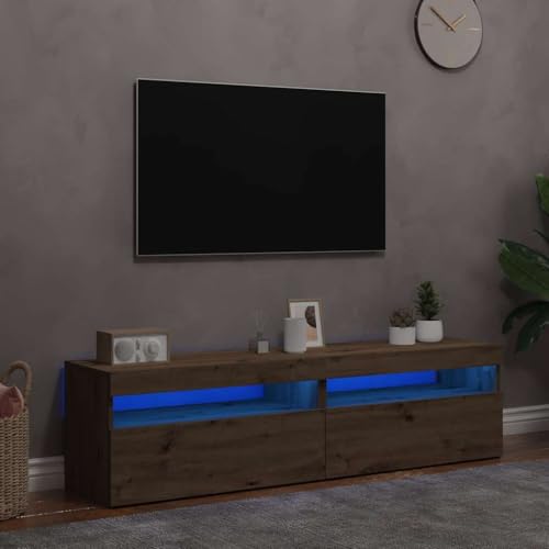 Qnhdfrt TV Schrank mit RGB LED Beleuchtung 2er Set Artisan Eiche Holzwerkstoff 75x35x40 cm Modern Lowboard für Wohnzimmer TV Board Fernsehtisch von Qnhdfrt
