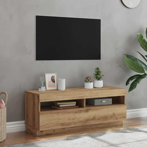 Qnhdfrt TV-Schrank mit RGB-LED-Beleuchtung Artisan-Eiche Holzwerkstoff 100x35x40 cm Modernes Lowboard für Wohnzimmer Stauraum von Qnhdfrt