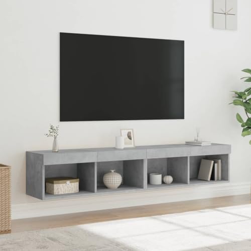 Qnhdfrt TV Schrank mit RGB LED Beleuchtung Betongrau 80x30x30 cm 2er Set Modernes Design für Wohnzimmer Wandmontage Option von Qnhdfrt