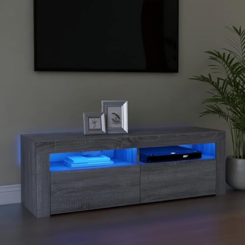 Qnhdfrt TV-Schrank mit RGB-LED-Beleuchtung Grau Sonoma 120x35x40 cm Modernes Lowboard für Wohnzimmer TV Board mit viel Stauraum von Qnhdfrt