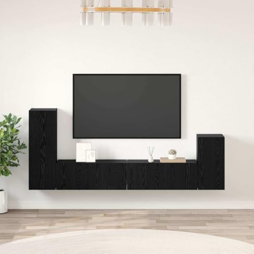 Qnhdfrt TV Schrank mit Regal und Tür, Schwarz Eiche Holzwerkstoff, Modernes Design mit 4-teiligem Set, Platzsparend für Wohnzimmer und Home Office Qnhdfrt TV Schrank mit Regal und Tür, Schwarz Eiche Holzwerkstoff, Modernes Design mit 4-teiligem Set, Platzsparend für Wohnzimmer und Home Office von Qnhdfrt