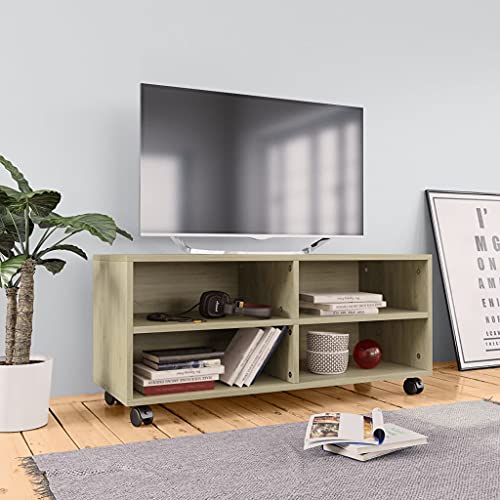 Qnhdfrt TV-Schrank mit Rollen Sonoma-Eiche 90x35x35 cm Holzwerkstoff Lowboard mit 4 offenen Fächern und feststellbaren Rollen für Wohnzimmer Qnhdfrt TV-Schrank mit Rollen Sonoma-Eiche 90x35x35 cm Holzwerkstoff Lowboard mit 4 offenen Fächern und feststellbaren Rollen für Wohnzimmer von Qnhdfrt