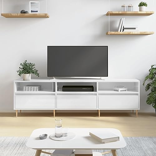 Qnhdfrt TV Sideboard Schrank Lowboard Hochglanz-Weiß 150x30x44,5 cm Holzwerkstoff mit 6 Fächern Stauraum für Wohnzimmer Schlafzimmer von Qnhdfrt