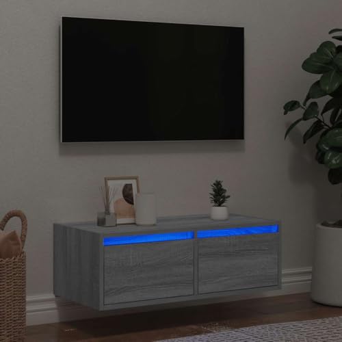 Qnhdfrt TV Sideboard mit RGB LED Beleuchtung Grau Sonoma 75x35,5x25 cm Fernsehtisch Lowboard für Wohnzimmer Robuster Holzwerkstoff und Viel Stauraum Qnhdfrt TV Sideboard mit RGB LED Beleuchtung Grau Sonoma 75x35,5x25 cm Fernsehtisch Lowboard für Wohnzimmer Robuster Holzwerkstoff und Viel Stauraum von Qnhdfrt