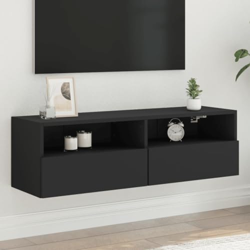 Qnhdfrt TV Wandschrank Schwarz 100x30x30 cm Holzwerkstoff Wandmontage mit Ablagefächern für Fernseher und Wohnzimmer von Qnhdfrt