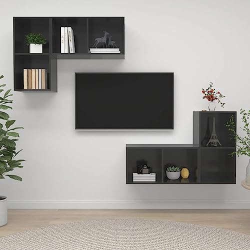 Qnhdfrt TV Wandschrank Set 4 STK. Hochglanz Grau Holzwerkstoff Wandmontierbar Flexibel Aufhängbar für Wohnzimmer TV Board Fernseher Schrank Qnhdfrt TV Wandschrank Set 4 STK. Hochglanz Grau Holzwerkstoff Wandmontierbar Flexibel Aufhängbar für Wohnzimmer TV Board Fernseher Schrank von Qnhdfrt