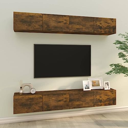 Qnhdfrt TV-Wandschrank Set aus Holzwerkstoff in Räuchereiche 100x30x30 cm, 4 Stück mit 2 Fächern, platzsparend & elegant für Wohnzimmer von Qnhdfrt