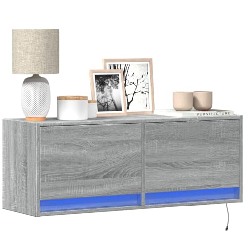 Qnhdfrt TV Wandschrank mit LED Beleuchtung Grau Sonoma 100x31x38 cm Sideboard mit 2 Schubladen für Wohnzimmer Qnhdfrt TV Wandschrank mit LED Beleuchtung Grau Sonoma 100x31x38 cm Sideboard mit 2 Schubladen für Wohnzimmer von Qnhdfrt