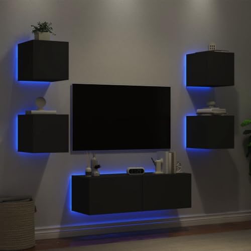 Qnhdfrt TV-Wohnwand Schrank Schwarz mit LED-Beleuchtung, 5-teilig Wandmontage für Stauraum Qnhdfrt TV-Wohnwand Schrank Schwarz mit LED-Beleuchtung, 5-teilig Wandmontage für Stauraum von Qnhdfrt