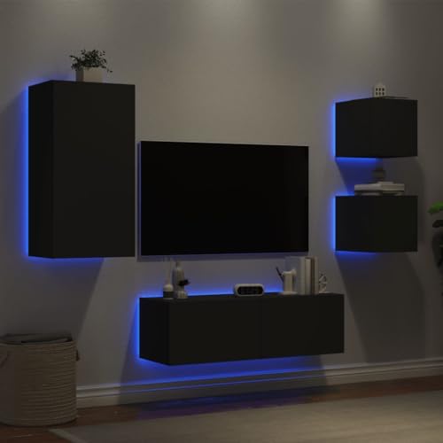 Qnhdfrt TV-Wohnwand mit LED-Beleuchtung Schwarz Holzwerkstoff 3-teilig Moderner Stauraum für Wohnzimmer Qnhdfrt TV-Wohnwand mit LED-Beleuchtung Schwarz Holzwerkstoff 3-teilig Moderner Stauraum für Wohnzimmer von Qnhdfrt