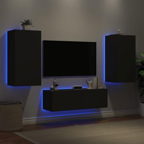 Qnhdfrt TV-Wohnwand mit RGB-LED-Beleuchtung Schwarz 3-teiliges Set für zusätzlichen Stauraum im Wohnzimmer Wandmontage Möbel Qnhdfrt TV-Wohnwand mit RGB-LED-Beleuchtung Schwarz 3-teiliges Set für zusätzlichen Stauraum im Wohnzimmer Wandmontage Möbel von Qnhdfrt