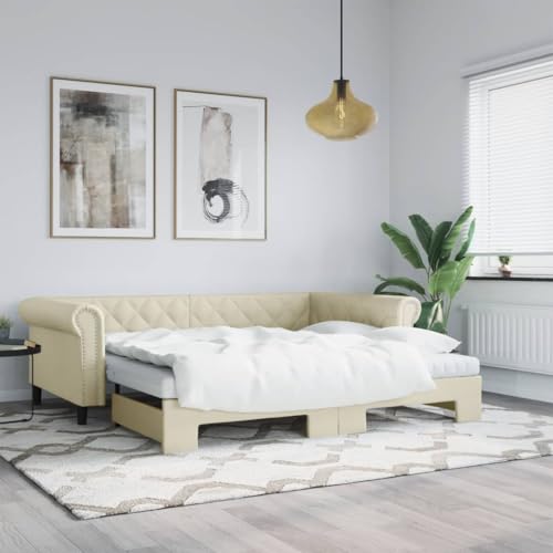 Qnhdfrt Tagesbett Ausziehbar 2 in 1 als Sofa und Bett Modernes Design Kunstleder Creme 90x200 cm Robustes Massivholz Metallgestell Platzsparend für Wohnzimmer Schlafzimmer Qnhdfrt Tagesbett Ausziehbar 2 in 1 als Sofa und Bett Modernes Design Kunstleder Creme 90x200 cm Robustes Massivholz Metallgestell Platzsparend für Wohnzimmer Schlafzimmer von Qnhdfrt