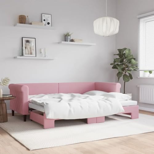 Qnhdfrt Tagesbett Ausziehbar 229 cm Rosa Samt 2 in 1 Schlafsofa mit Metall Holz Rahmen Modernes Design für Wohnzimmer Schlafzimmer und Gästezimmer von Qnhdfrt