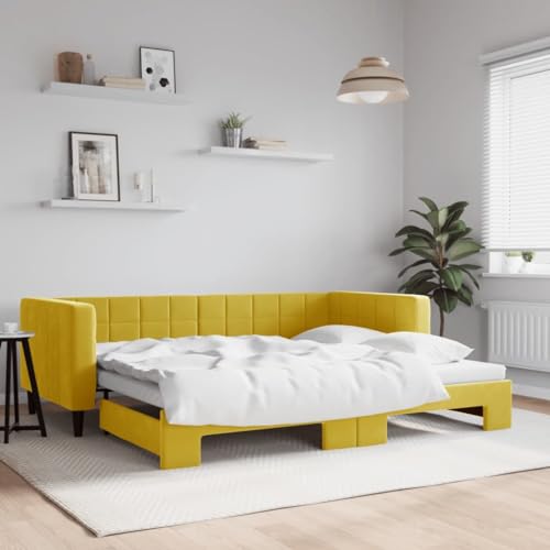 Qnhdfrt Tagesbett Ausziehbar 90x200 cm Modernes Schlafsofa als Doppelbett mit Samtbezug Robustes Holz Metall Gestell Platzsparend für Wohnzimmer Schlafzimmer von Qnhdfrt