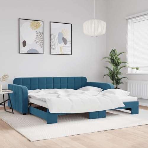 Qnhdfrt Tagesbett Ausziehbar Blau 100x200 cm Samt 2 in 1 Schlafsofa mit Holz Metall Rahmen als Gästebett oder Doppelbett für Wohnzimmer und Schlafzimmer Qnhdfrt Tagesbett Ausziehbar Blau 100x200 cm Samt 2 in 1 Schlafsofa mit Holz Metall Rahmen als Gästebett oder Doppelbett für Wohnzimmer und Schlafzimmer von Qnhdfrt