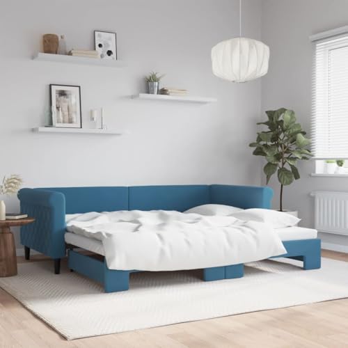 Qnhdfrt Tagesbett Ausziehbar Blau 90x200 cm Samt 2 in 1 Schlafsofa als Bett und Couch Modernes Design mit Stabilem Holz Metall Rahmen für Wohnzimmer Schlafzimmer Qnhdfrt Tagesbett Ausziehbar Blau 90x200 cm Samt 2 in 1 Schlafsofa als Bett und Couch Modernes Design mit Stabilem Holz Metall Rahmen für Wohnzimmer Schlafzimmer von Qnhdfrt