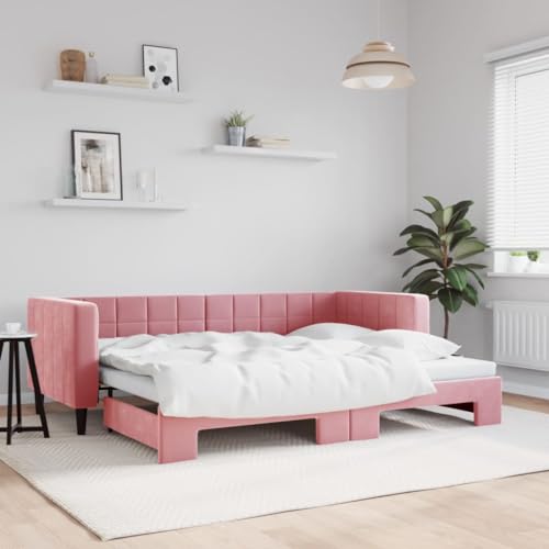 Qnhdfrt Tagesbett Ausziehbar Rosa 80x200 cm Samt Modernes 2 in 1 Schlafsofa als Bett und Couch mit Stauraum für Wohnzimmer Schlafzimmer von Qnhdfrt